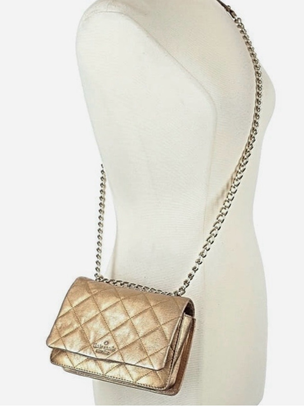Quilted Metallic Crossbody Bag - Gold